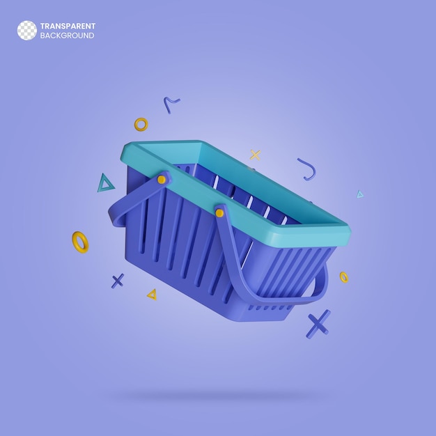 Shopping basket isometric 3d render icon