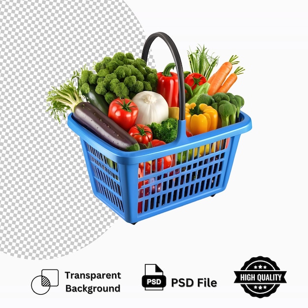 PSD shopping basket with vegetables isolated on transparent background