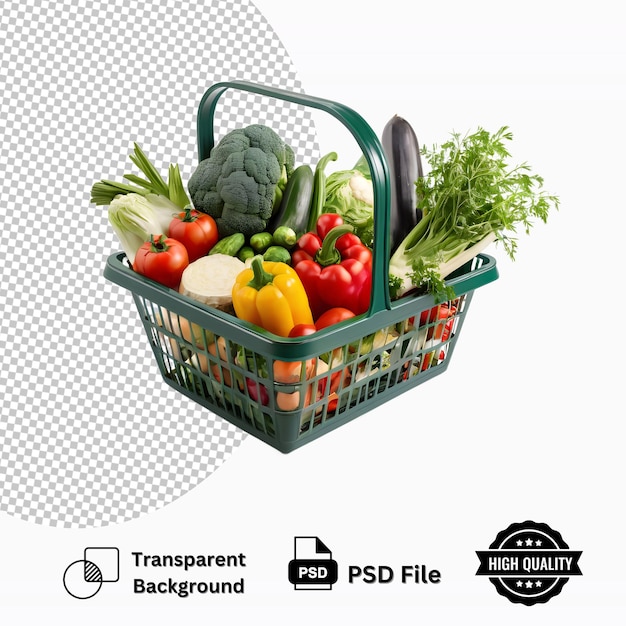 PSD shopping basket with vegetables isolated on transparent background