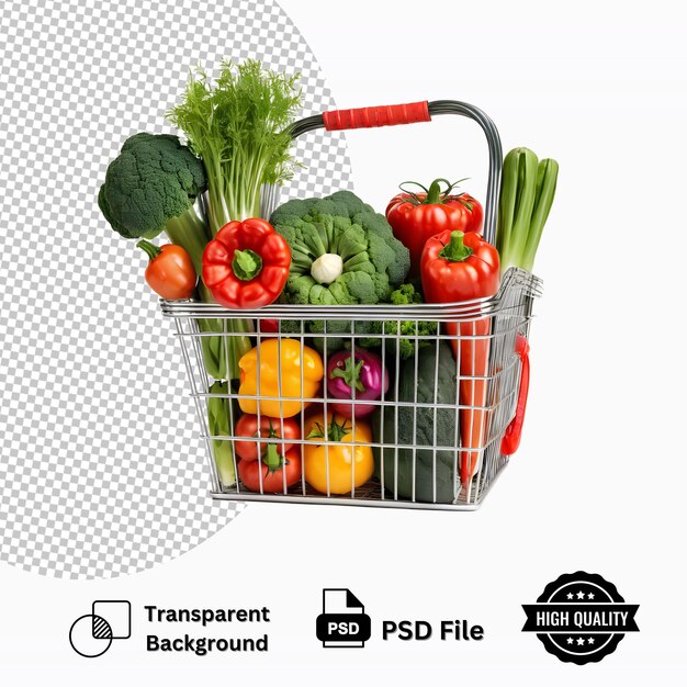 PSD shopping basket with vegetables isolated on transparent background