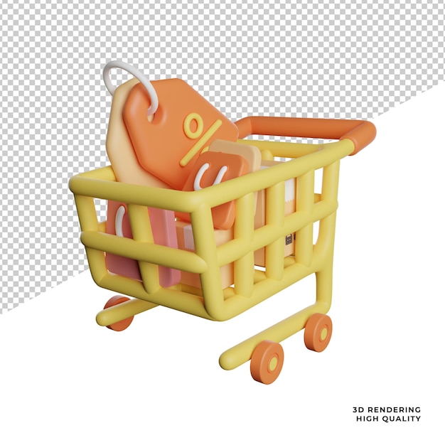 Shopping Cart Basket front view icon 3d rendering illustration on transparent background