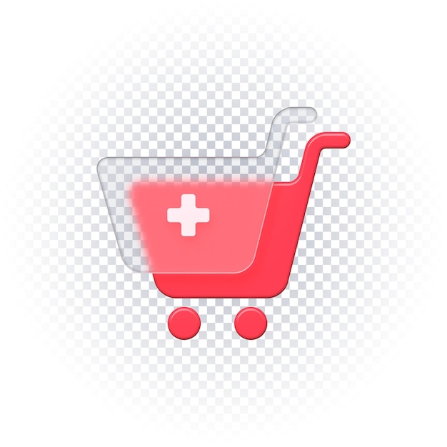 Shopping cart glass icon 3d render isolated