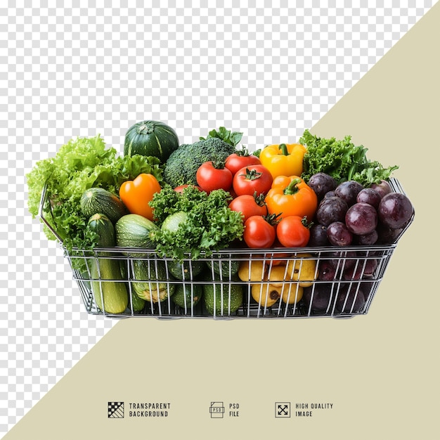 Shopping cart image full of fresh vegetables and fruits without background hd quality