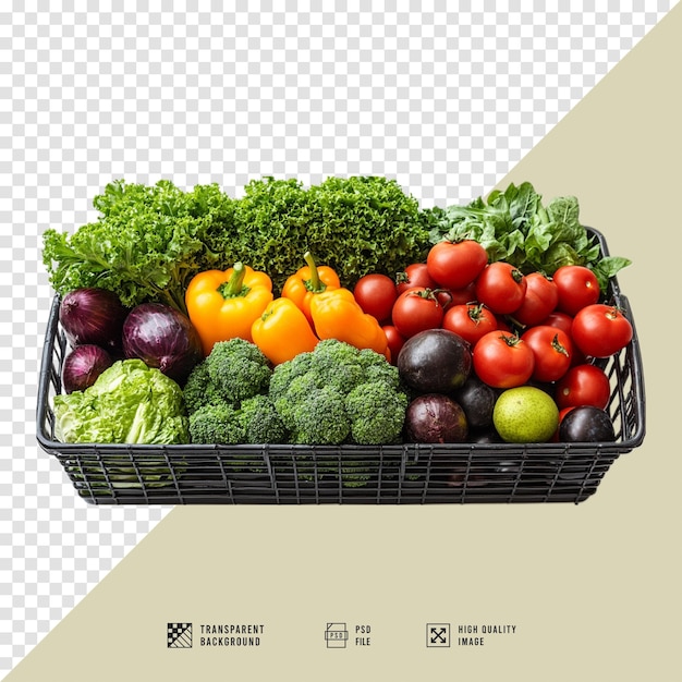 Shopping cart image full of fresh vegetables and fruits without background hd quality