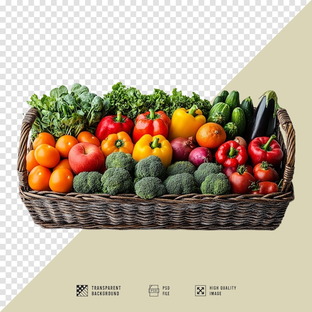 PSD shopping cart image full of fresh vegetables and fruits without background hd quality