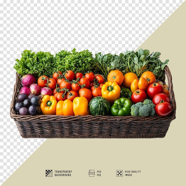 PSD shopping cart image full of fresh vegetables and fruits without background hd quality