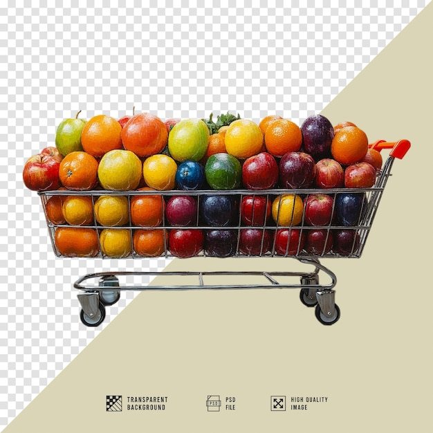 Shopping cart image full of fresh vegetables and fruits without background hd quality