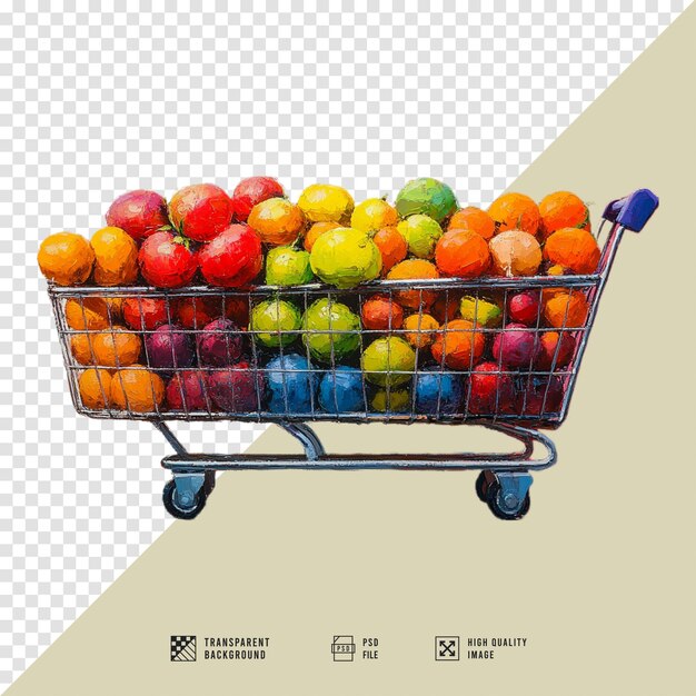 a shopping cart with a cart full of fruit