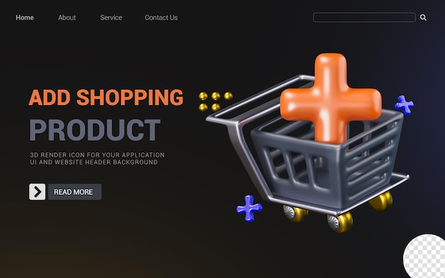 shopping cart with plus sign on dark background 3d render concept for add products