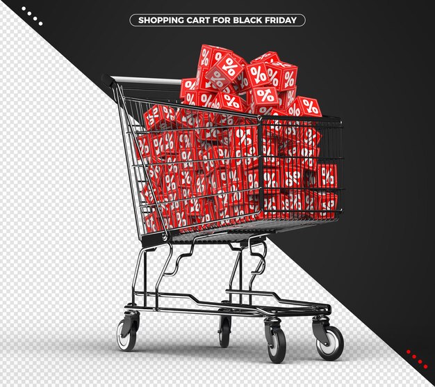 PSD shopping cart with red cubes