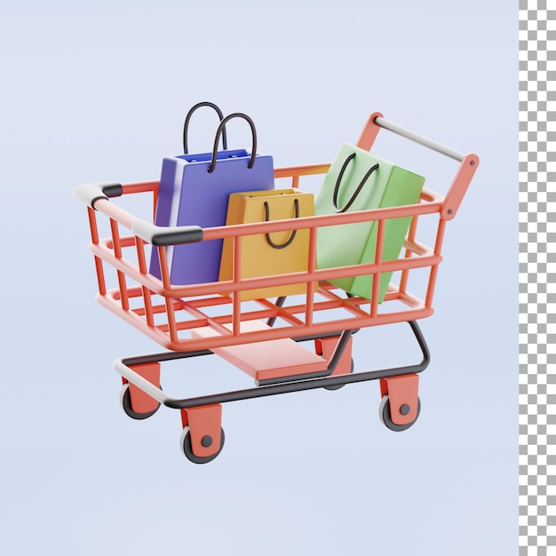 Shopping Cart With Shopping Bag 3d Illustration