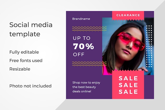 Shopping offer sale discount squared design geometric curved line social media post template