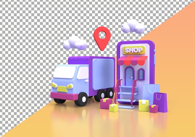 Shopping online and delivery with truck concept illustration for business idea concept background3Drender