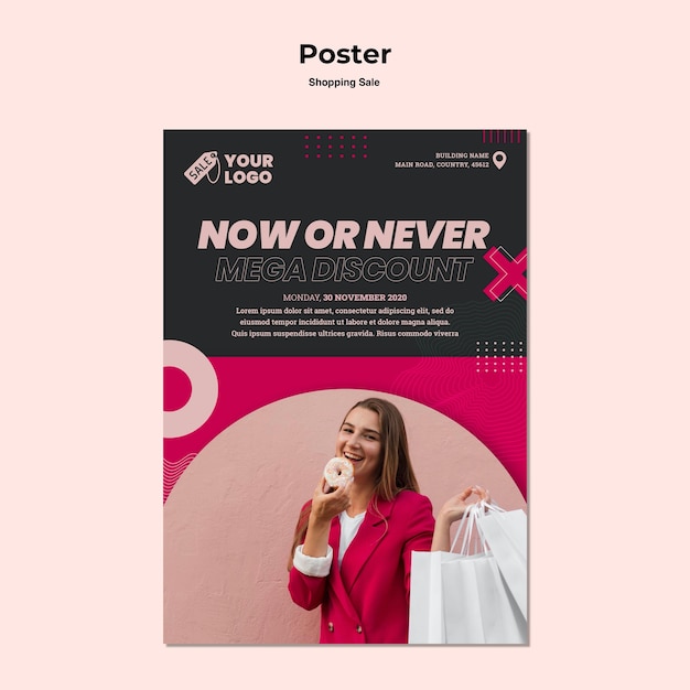 PSD shopping sale poster with photo of woman