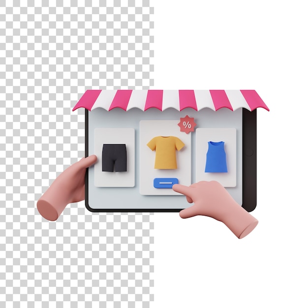 Shopping on Tablet 3D illustration