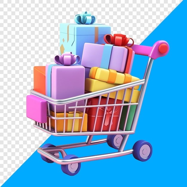 Shopping trolley containing gift box 3d design Suitable for business and online shopping