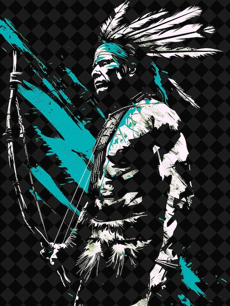 Shoshone Warrior Portrait With War Paint and Bow Standing Wi PNG Illustration Character Designs