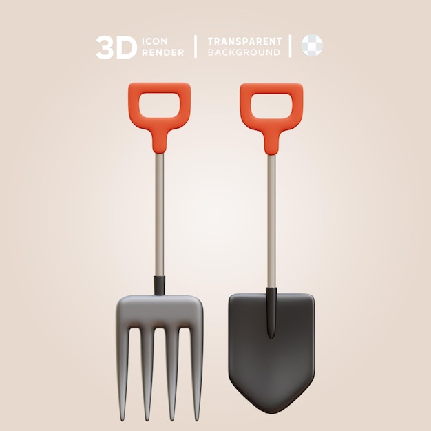 shovel and pitchfork 3D illustration rendering