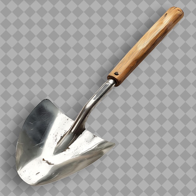 PSD shovel with wooden handle and silver blade a tool used for d png tool on clean background