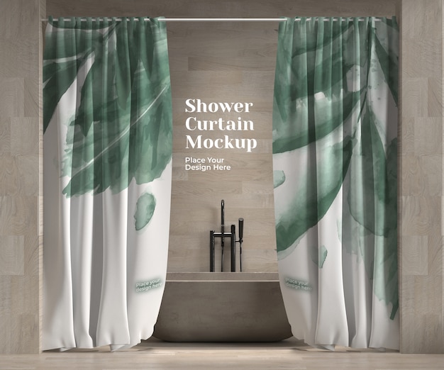 Shower curtain mockup indoors