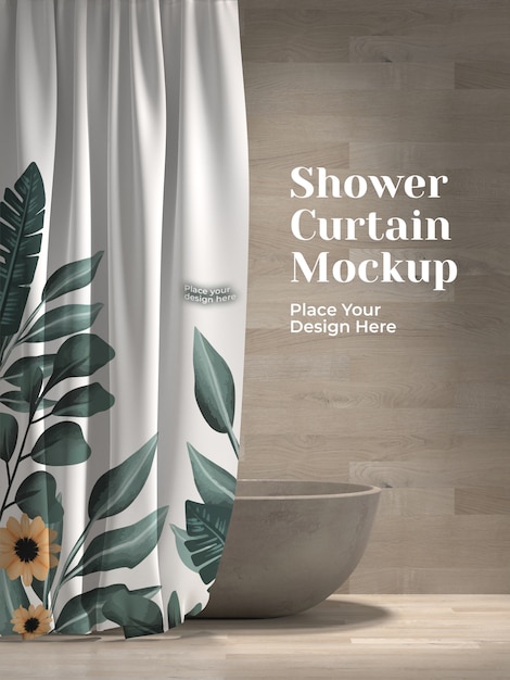 Shower curtain mockup indoors