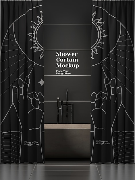 Shower curtain mockup indoors