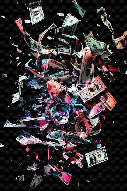 PSD shredded paper money fragments with colorful and patterned a unique texture background designs