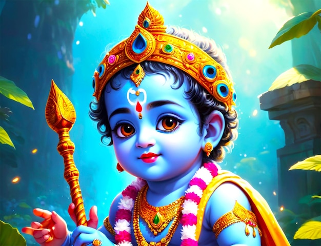 Shree krishna illustration for janmashtami generative ai