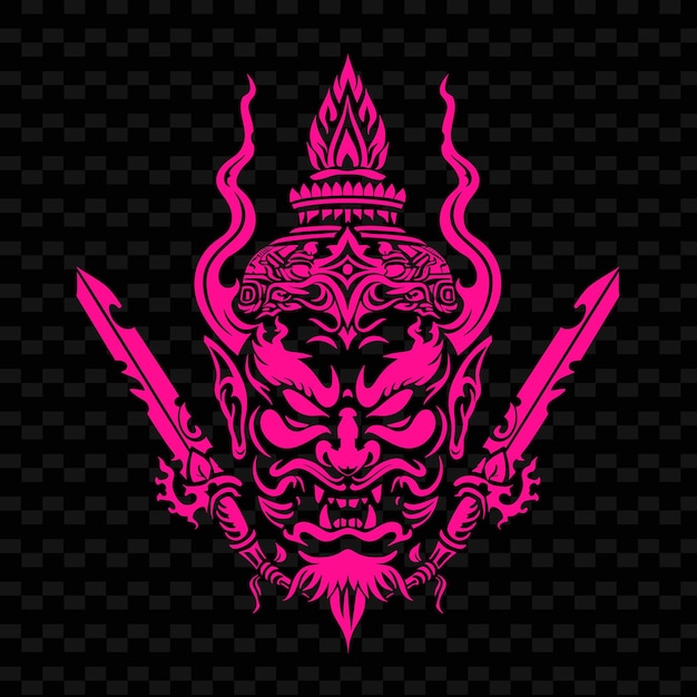 PSD siamese ayutthaya warrior khon mask logo with nagas and curv creative tribal vector designs