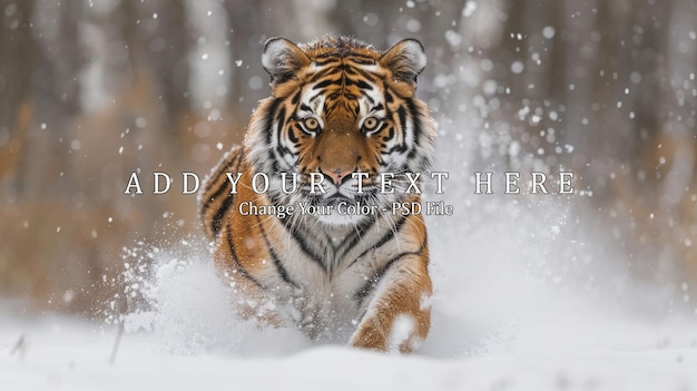 PSD siberian tiger running through snow