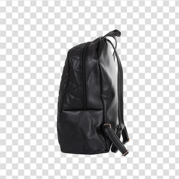 PSD side side of leather black backpack isolated on transparent background png