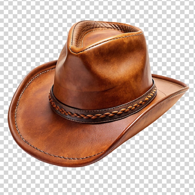 PSD side view of a brown leather cowboy hat isolated on transparent background