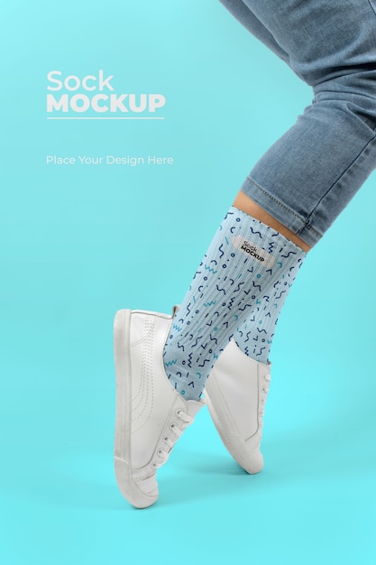 Side view model posing with socks mockup