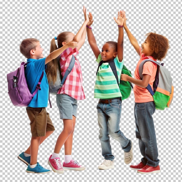 side view of multiethnic schoolkids with backpacks