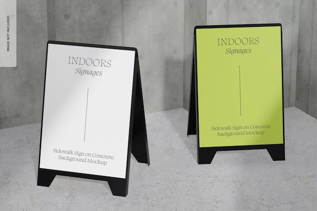 Sidewalk Signs on Concrete Background Mockup, Right and Left View