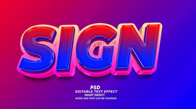 Sign 3d editable text effect PSD photoshop template