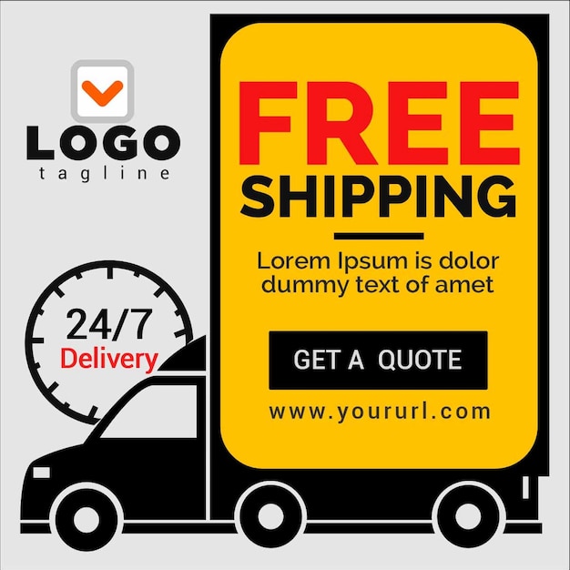 PSD a sign for a delivery truck that says free shipping