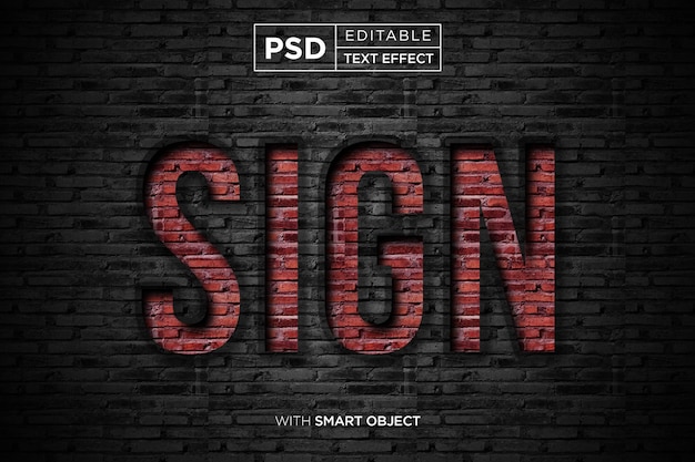 sign editable text effect realistic brick background