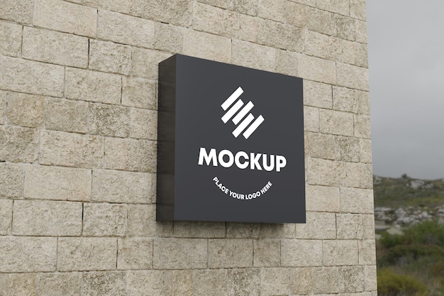 Signage Logo Mockup Blank Black Hanging Wall Sign Mockup Square Modern Style Outdoor Signage With