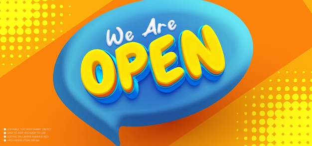 Signboard bubble speech open with editable text 3d style effect