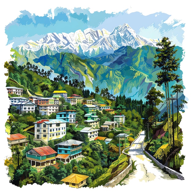 PSD sikkim indian illustration realistic