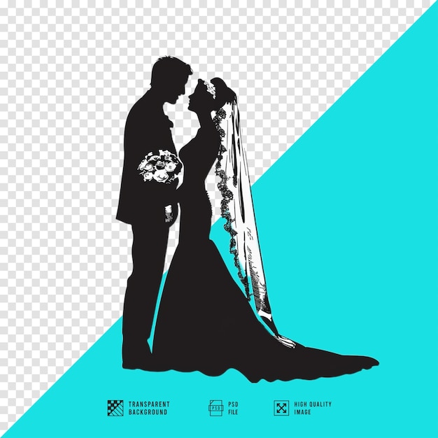 silhouette of a bride and groom holding handsvector art style clipart style