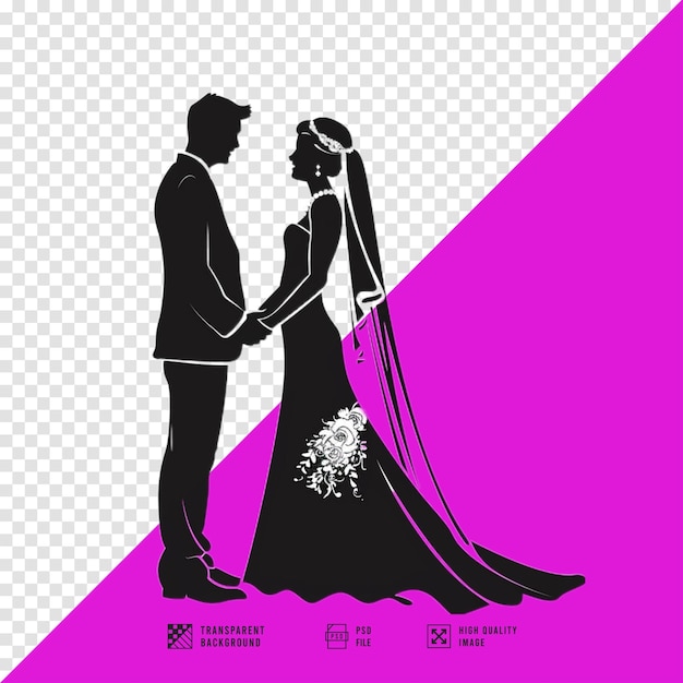 silhouette of a bride and groom holding handsvector art style clipart style