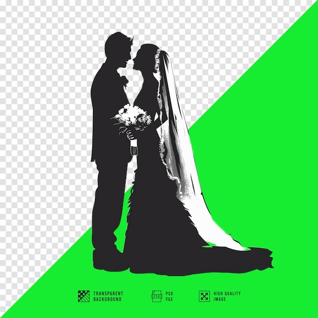 silhouette of a bride and groom holding handsvector art style clipart style