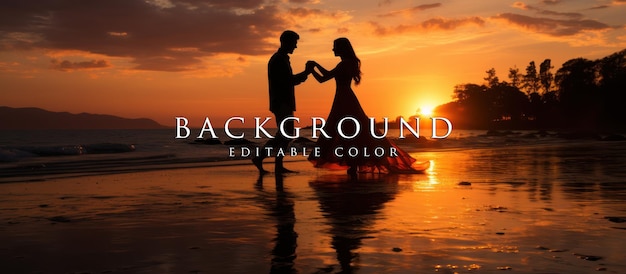 PSD silhouette of a couple dancing on the beach at sunset