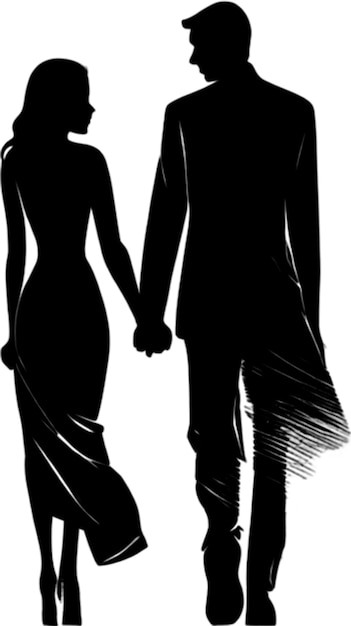 PSD silhouette couple embraces in romantic fullbody stencil portrait