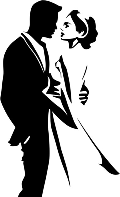 PSD silhouette couple embraces in romantic fullbody stencil portrait