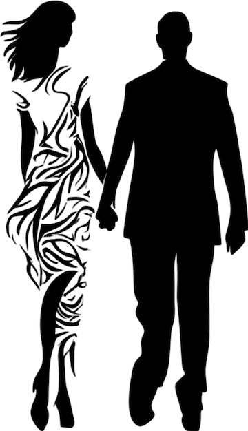 PSD silhouette couple embraces in romantic fullbody stencil portrait