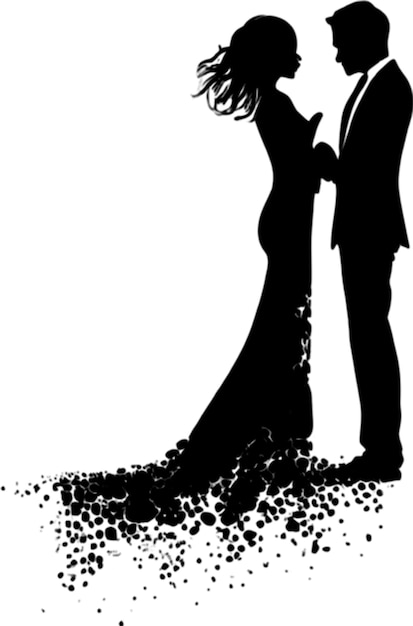 PSD silhouette couple embraces in romantic fullbody stencil portrait