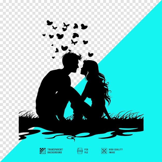 PSD silhouette of a couple who love each other vector art style